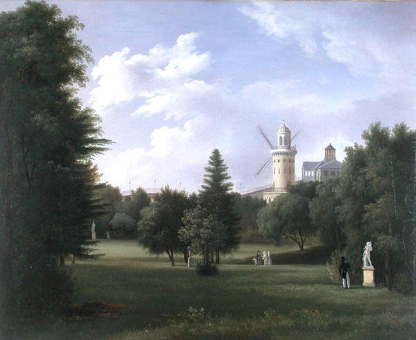Moinho de vento no Folie-Beaujon em Paris, c.1830 (óleo sobre tela) de French School