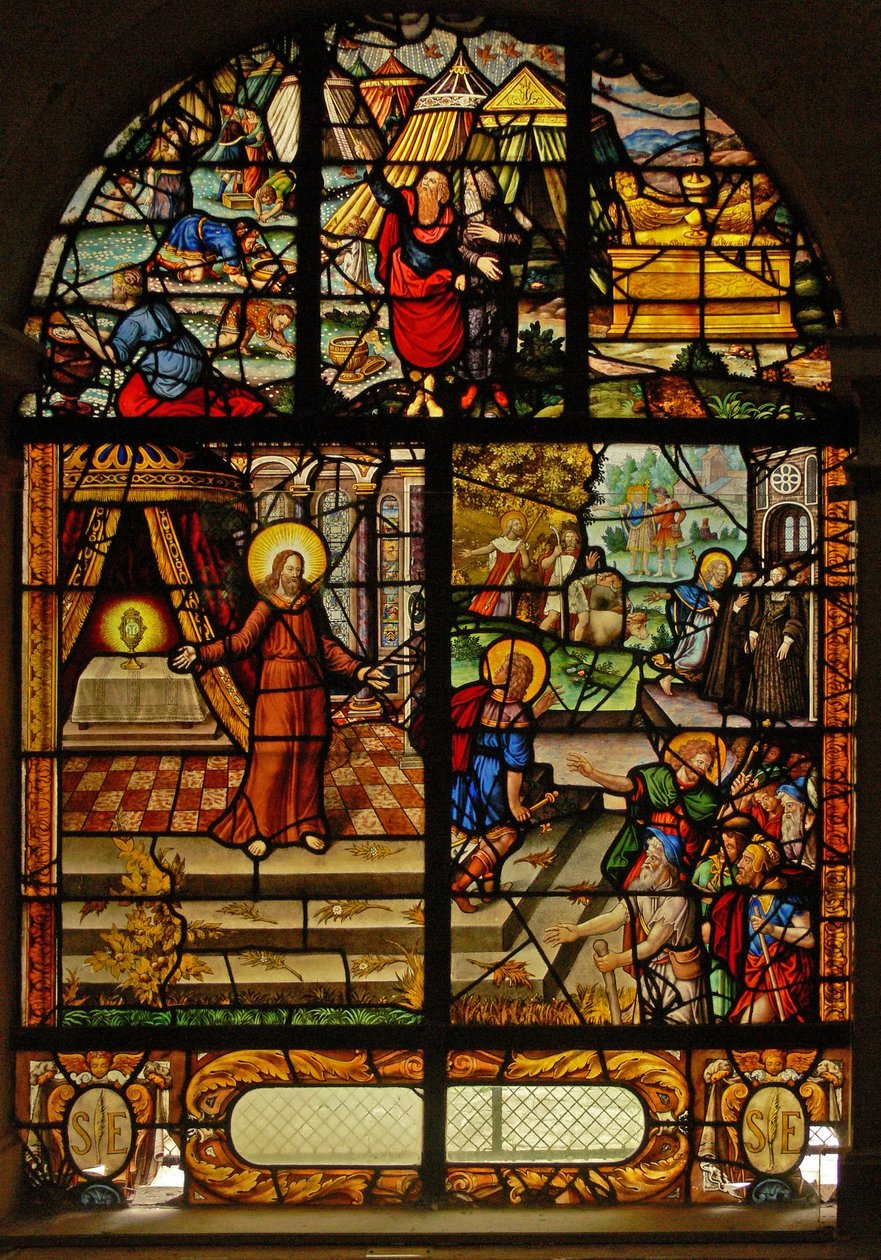 Janela Charnier-10 representando maná do céu; Cristo e o Anfitrião de French School