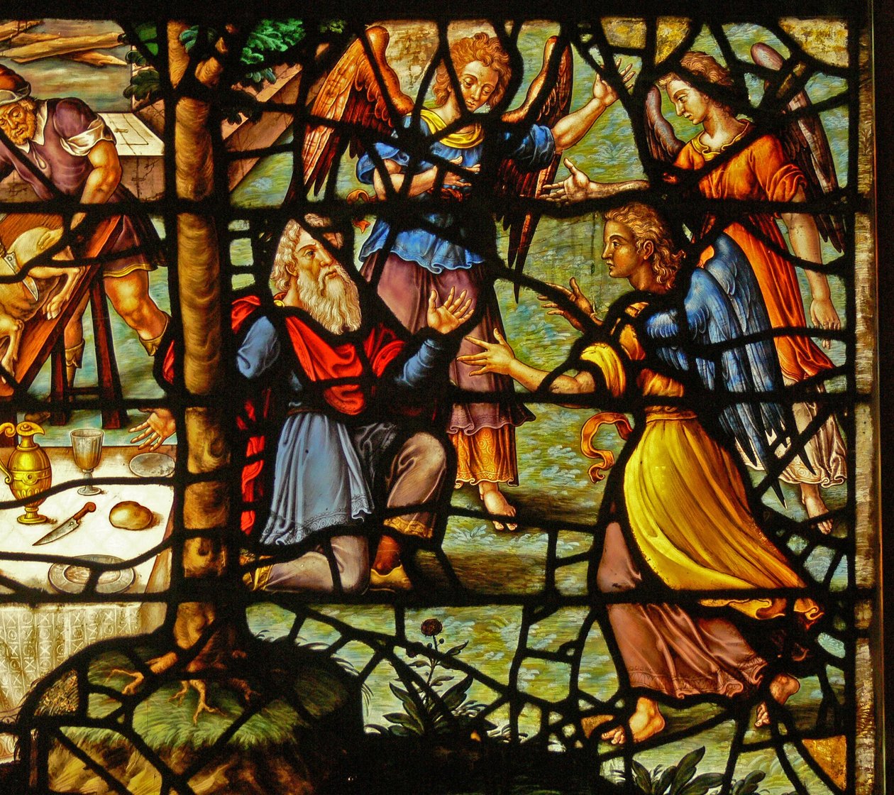 Window Charnier-13 retratando Abraham sendo visitado por 3 anjos de French School