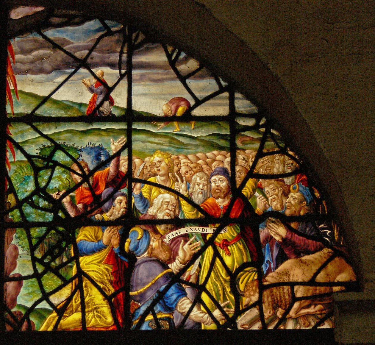 Window Charnier-8, representando o sacrifício de Elias; os sacerdotes de Baal de French School