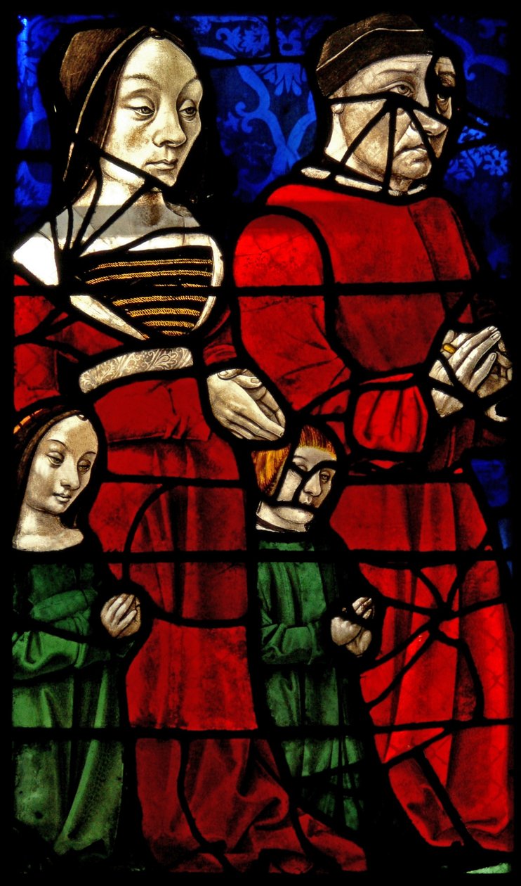 Janela E1 retratando os doadores Duque Jean II de Bourbon e sua esposa Catherine de French School