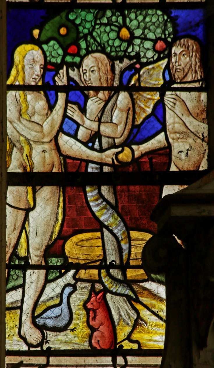 Janela que representa Adão e Eva e a serpente (vitral) de French School