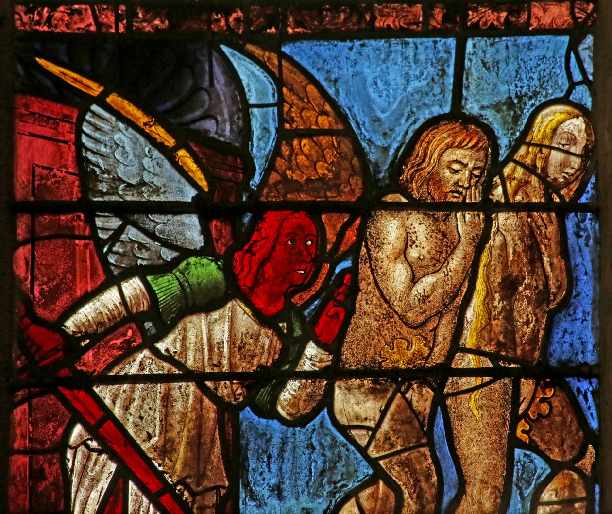 Janela que representa Adão e Eva sendo expulsos do Éden (vitral) de French School