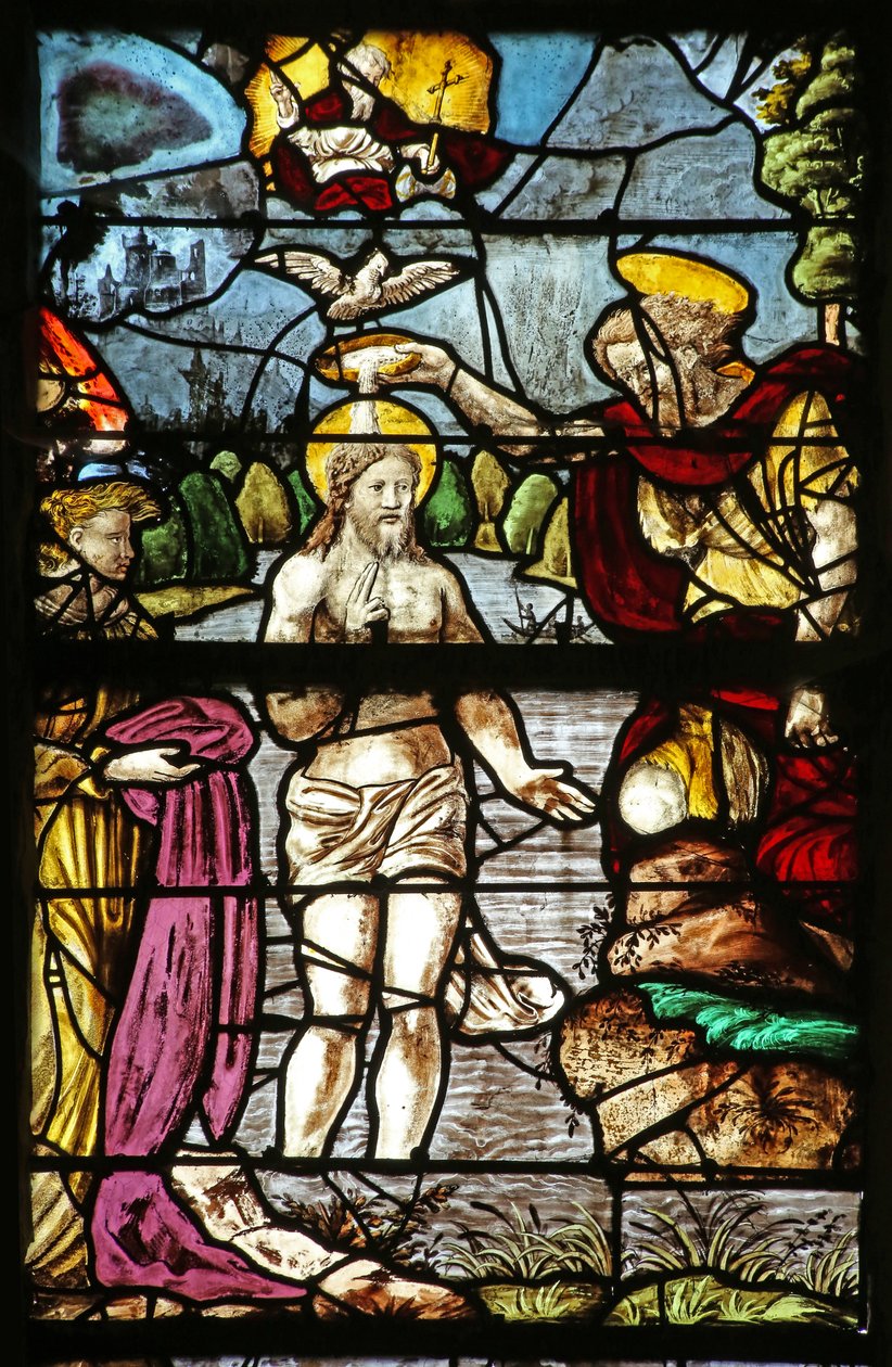 Janela representando o Batismo de Cristo no Rio Jordão (vitral) de French School