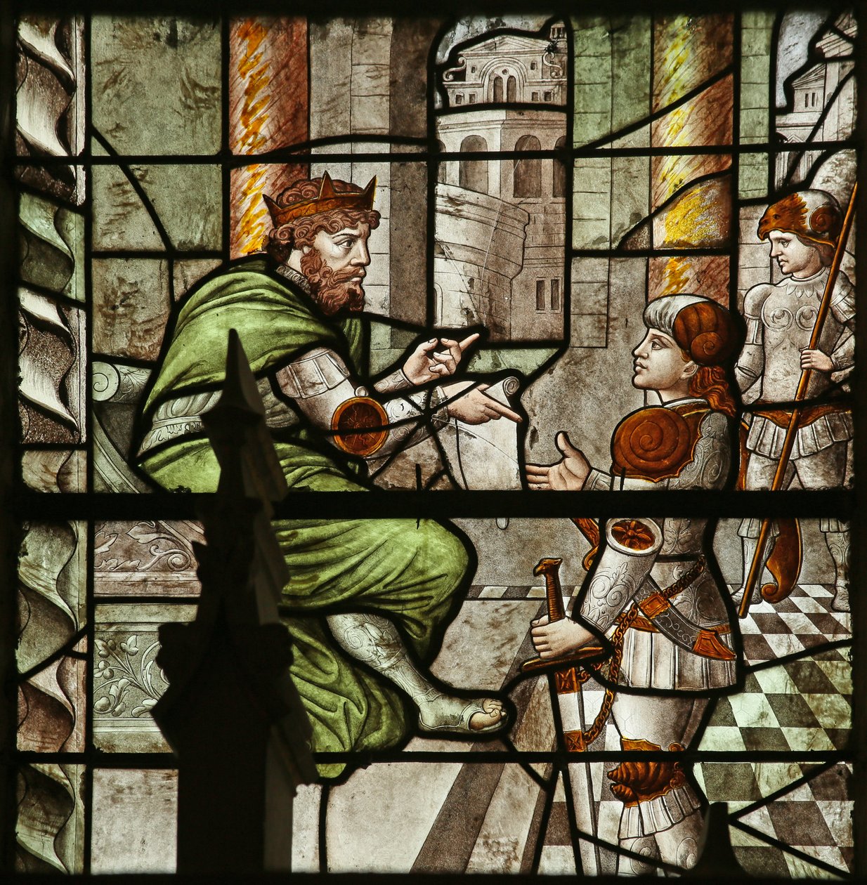 Janela que representa Diocleciano ordenando a perseguição de São Sebastião (vitral) de French School