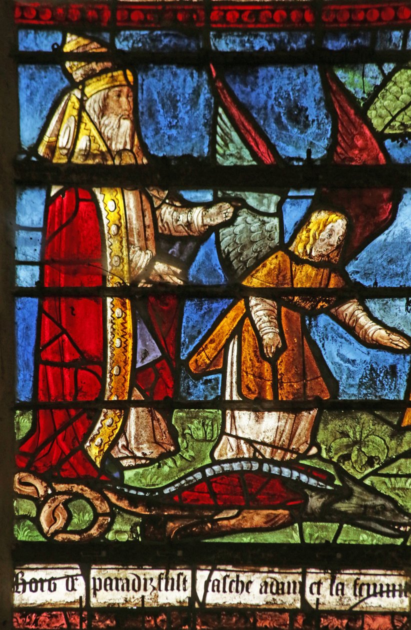 Janela que representa Deus amaldiçoando a Serpente (vitral) de French School