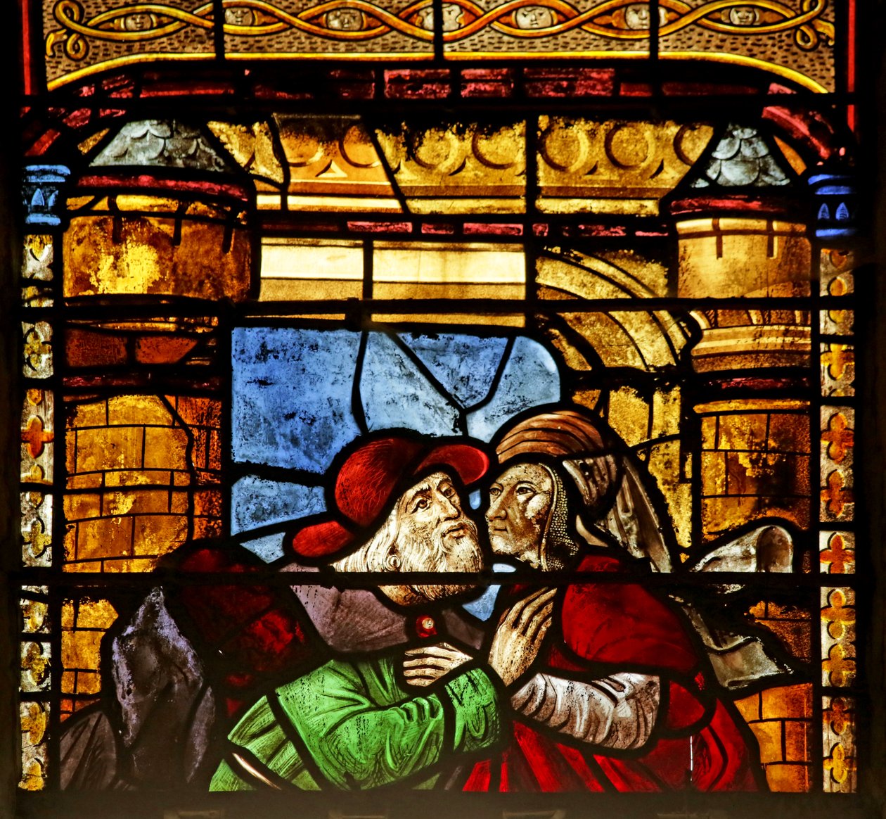 Janela que representa Santa Ana e Joaquim no Golden Gate (vitral) de French School