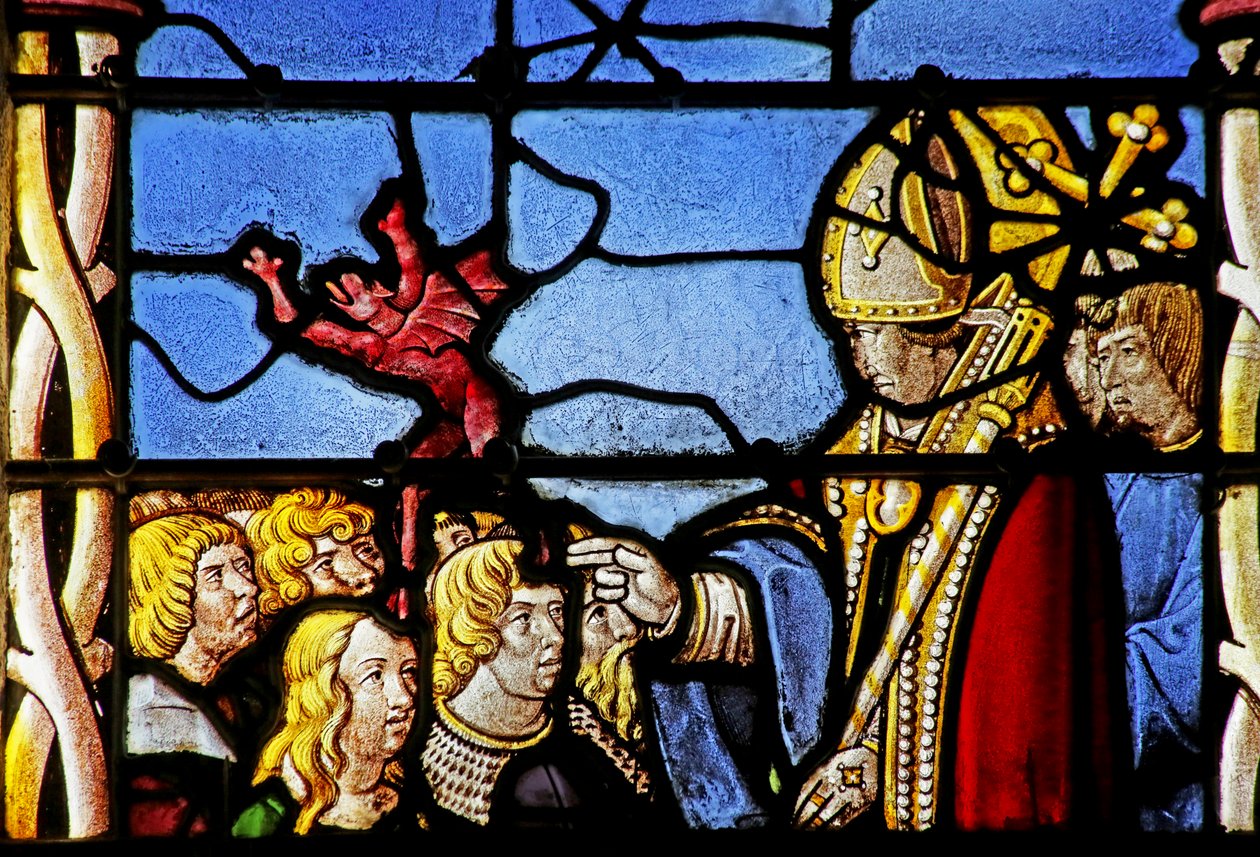 Janela representando Saint Cler: exorciza um demônio de Hasterie de French School