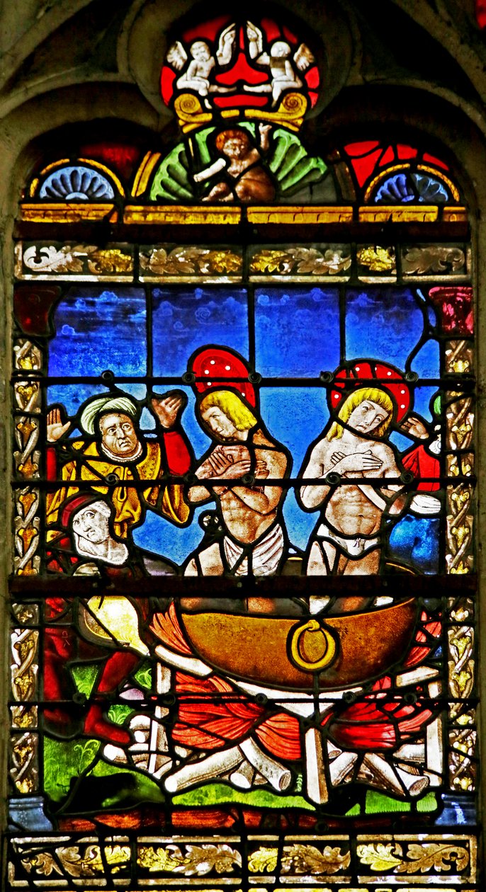 Janela que representa Saint Crepin e Saint Crepinien: o Martírio (vitral) de French School