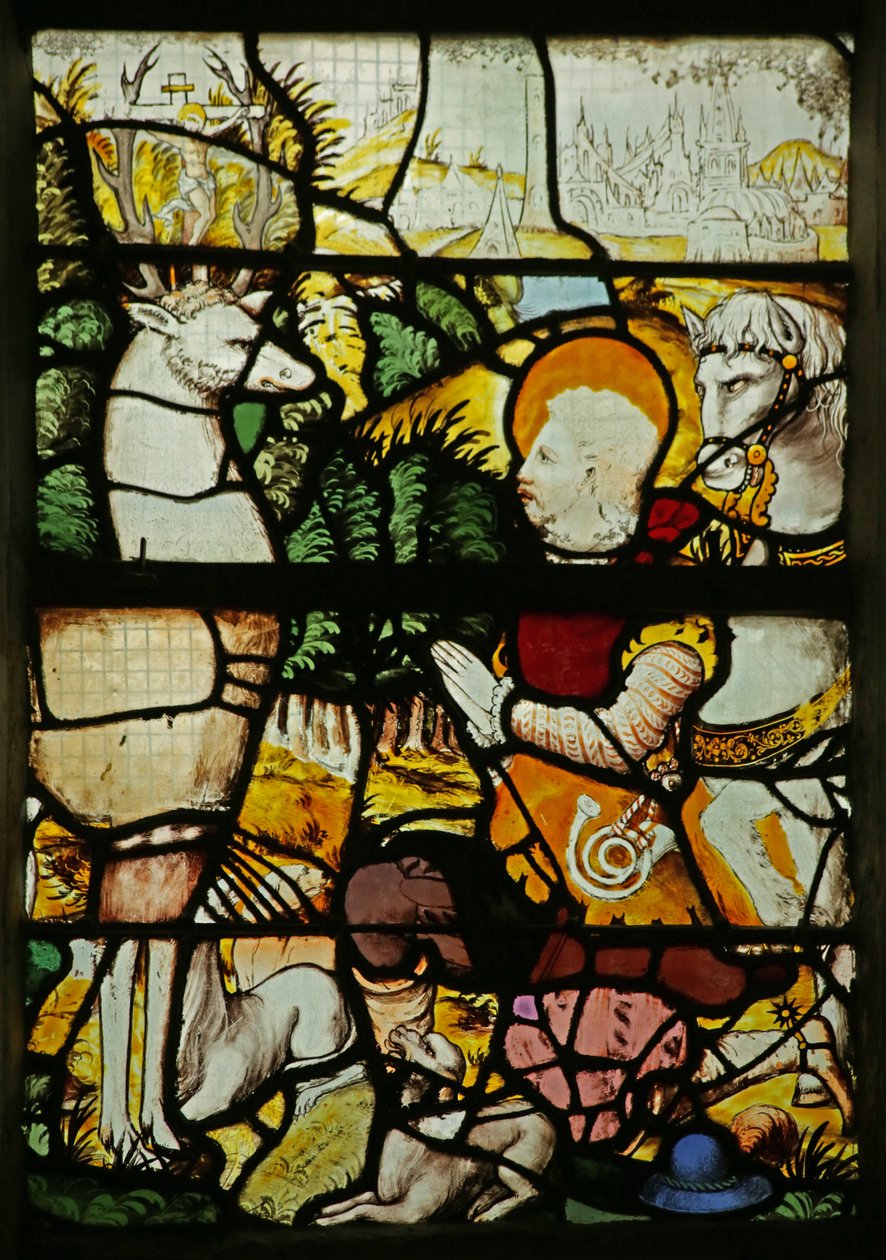 Janela que representa Santo Eustáquio (como Placidus) encontrando o veado (vitral) de French School