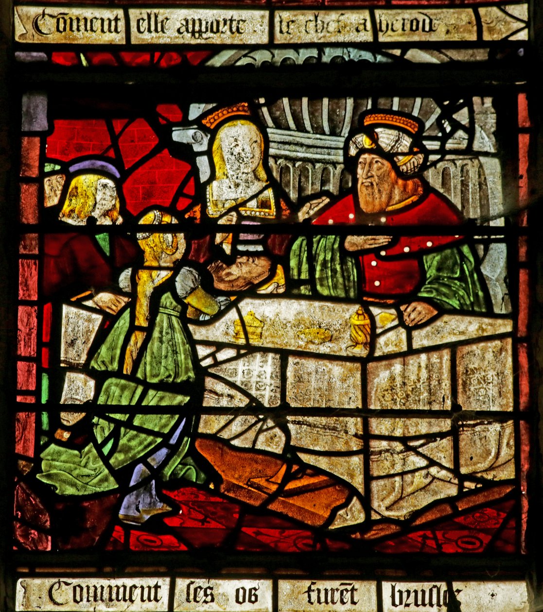 Janela representando São João Batista e Herodes recebendo sua cabeça (vitral) de French School