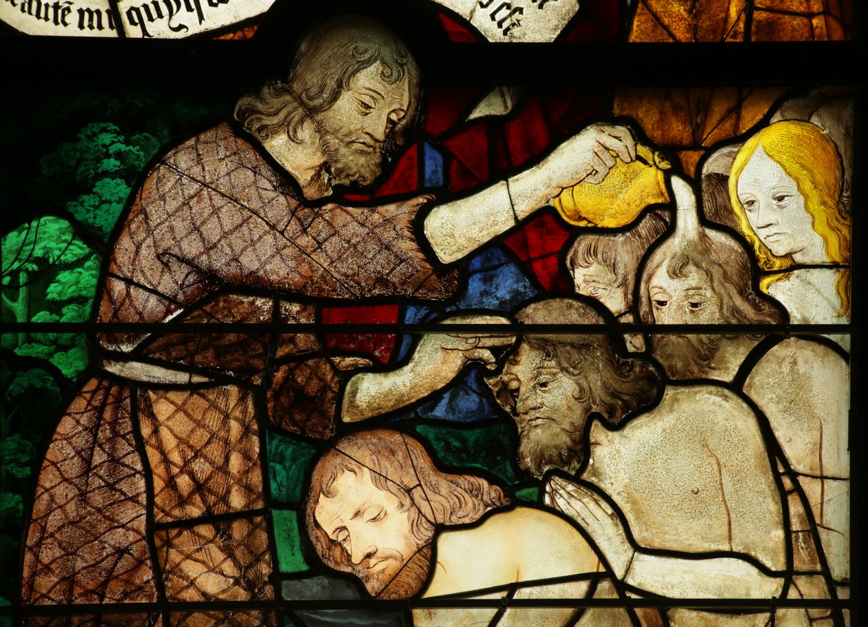 Janela com o baptismo de São João Baptista (vitral) de French School