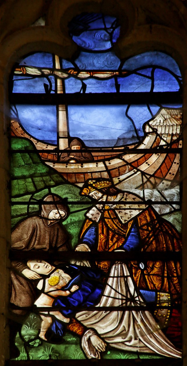Janela com a imagem de Santa Maria Madalena: Condessa da Provença a morrer em peregrinação à Terra Santa (vitral) de French School