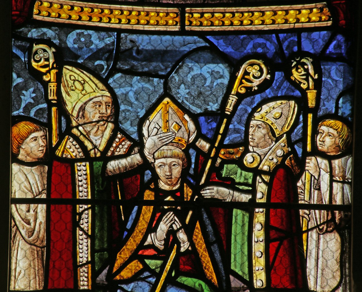 Janela que representa São Nicolau tornando-se Bispo de Myra (vitral) de French School