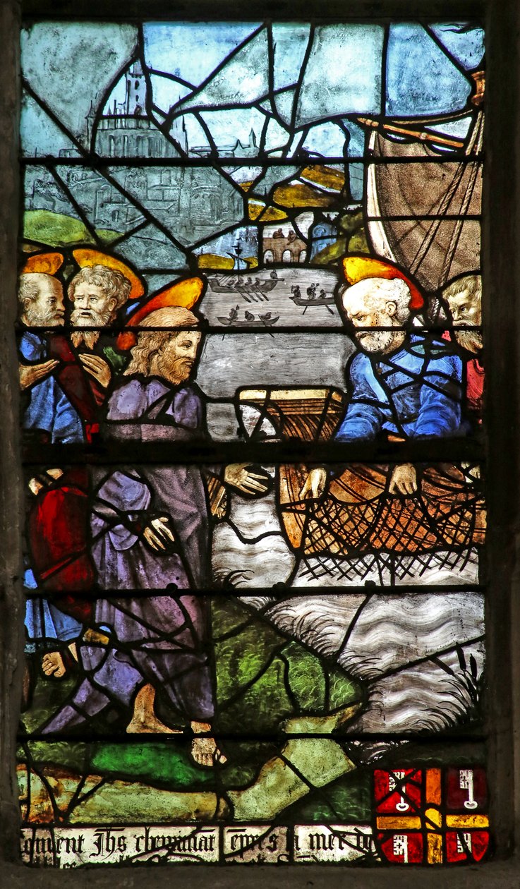 Janela que representa São Pedro com os Apóstolos a pescar (vitral) de French School