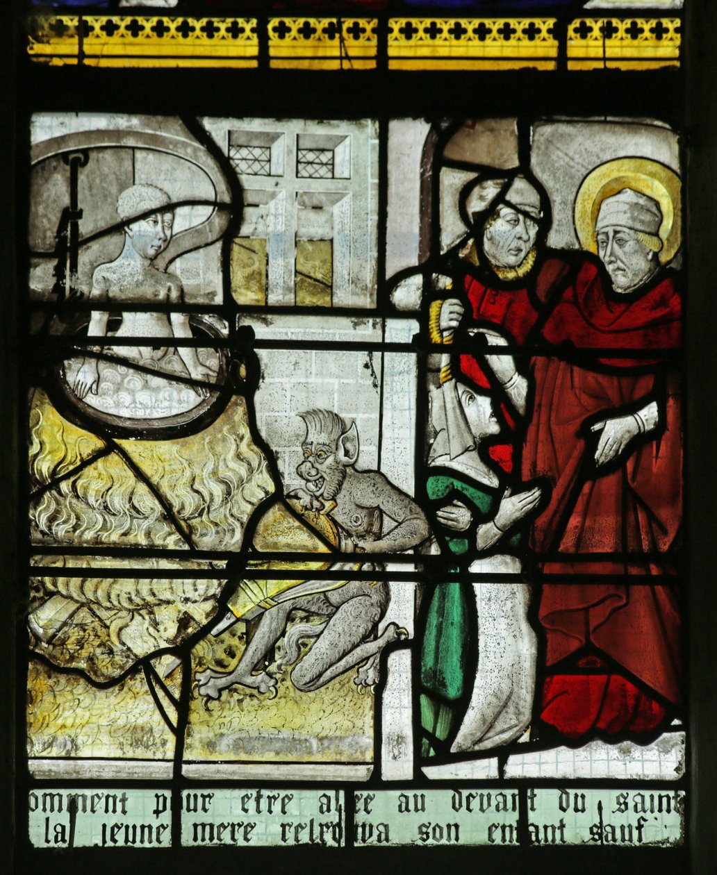 Janela retratando São Nicolau salvando uma criança de ser cozida viva, 1460-70 de French School