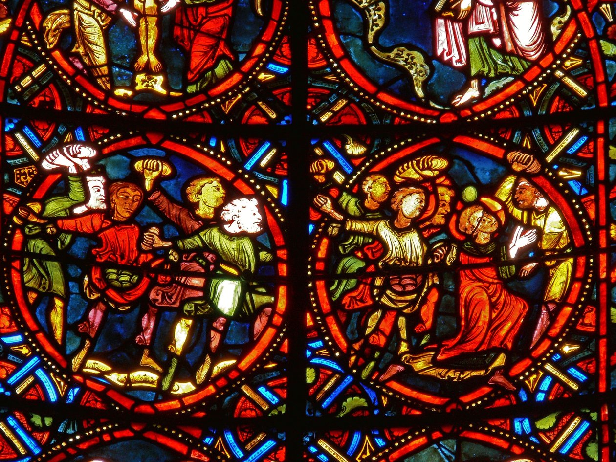 Janela, descrevendo, st. Stephen, sendo, apedrejado, para, morte de French School