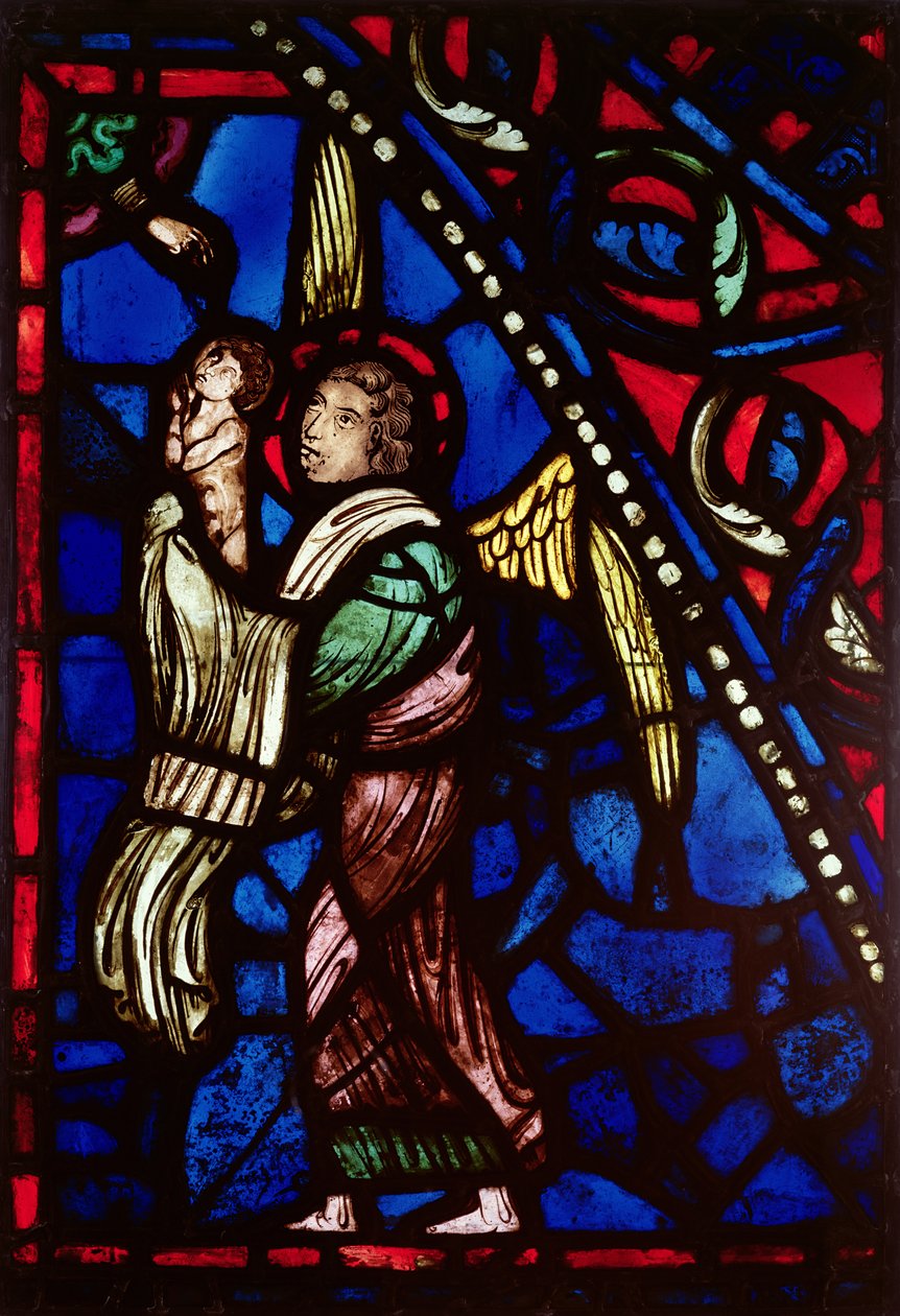 Janela retratando um anjo apresentando uma alma a Deus Pai, Oficina Ile de France de French School