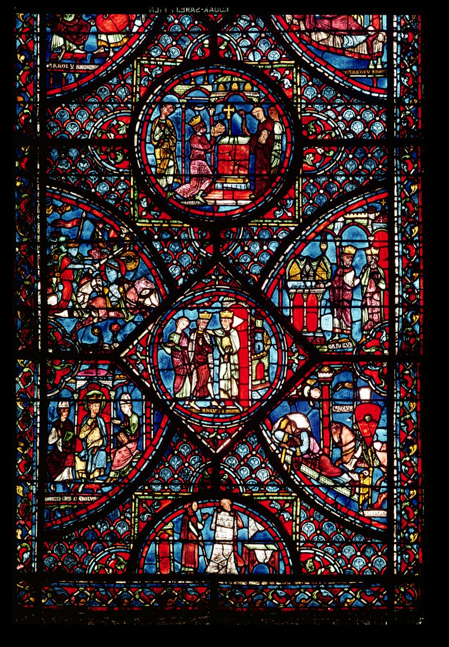 Janela retratando cenas da vida de Carlos Magno (747-814) do ambulatório de French School