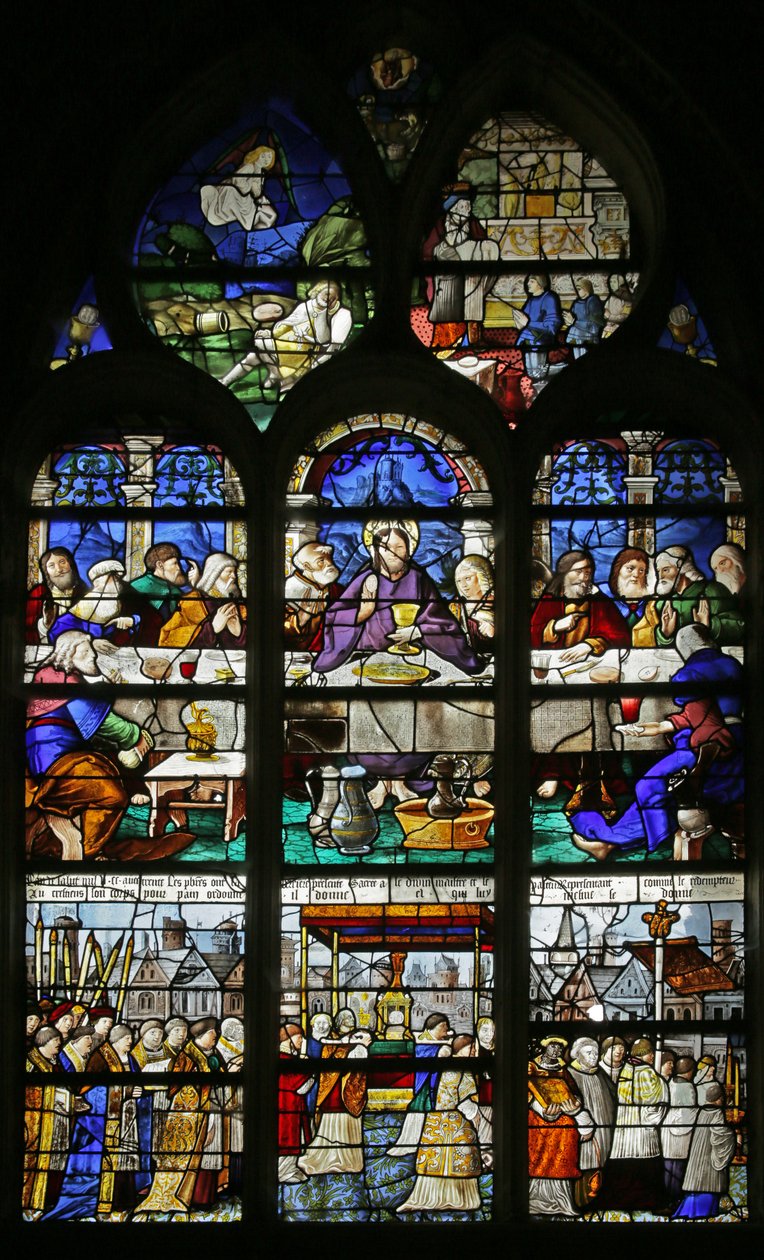 Janela retratando a última ceia e a procissão do Santo Sacramento, 1530 de French School