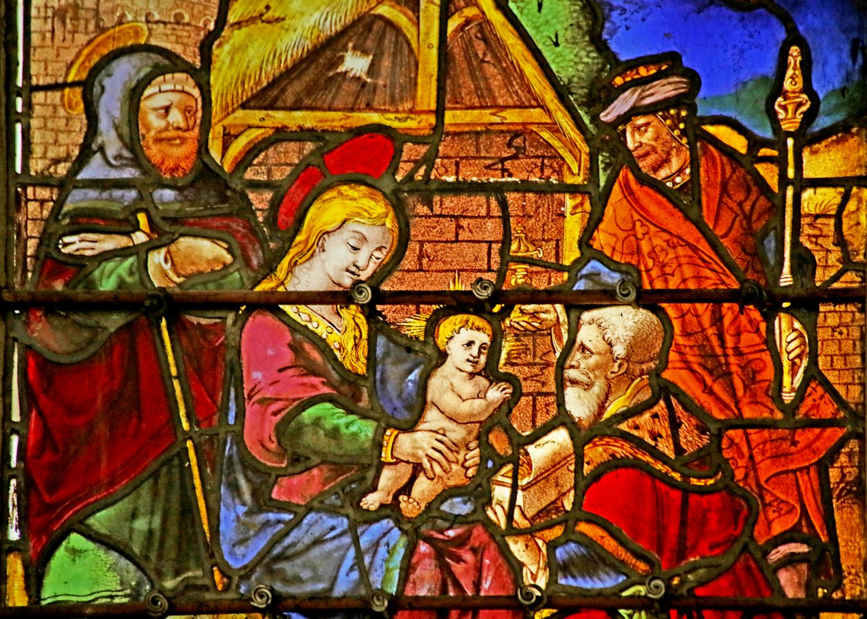 Janela que representa a Natividade e a Adoração dos Pastores (vitral) de French School
