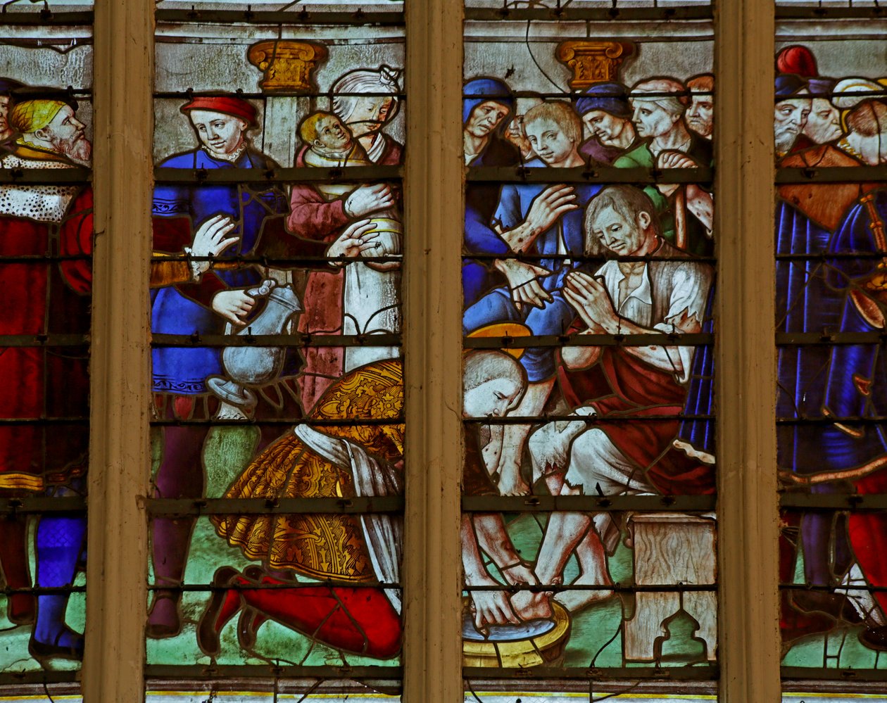 Janela que retrata os actos de Piedade e Caridade de Saint Louis em flagelação (vitral) de French School
