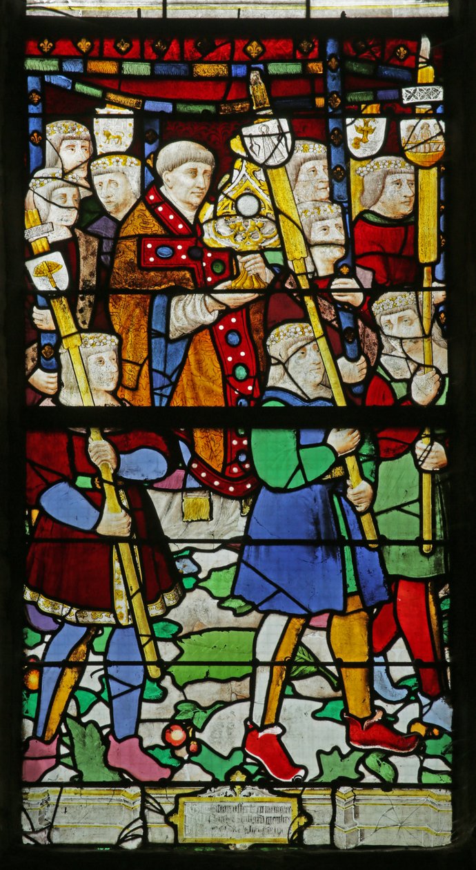 Janela que representa a procissão do anfitrião, c.1495 (vitral) de French School