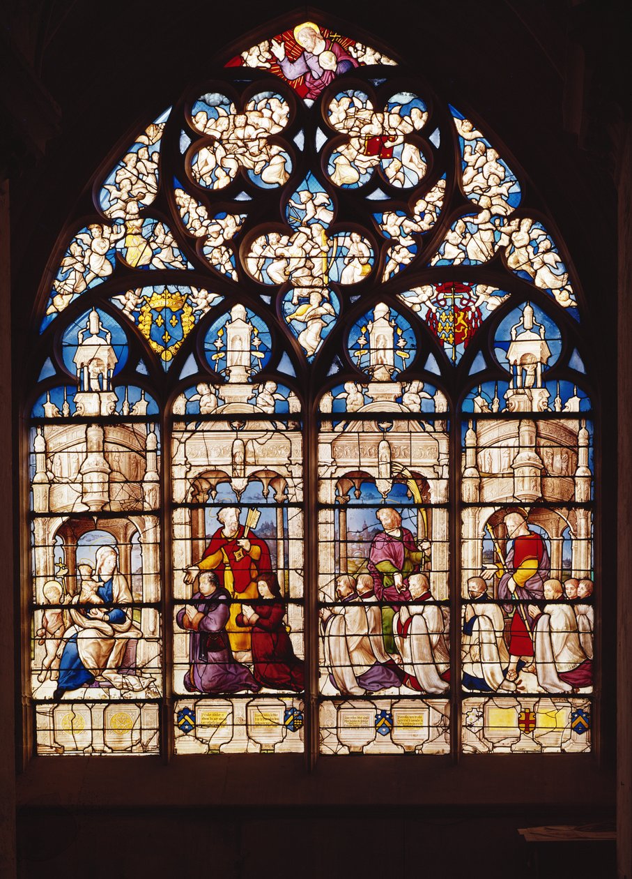 Janela retratando a Virgem e o Menino com São João Batista, São Pedro apresentando Pierre Tullier e sua esposa, São João apresentando Jehan, François e Pierre Tullier e São Tiago apresentando quatro de French School