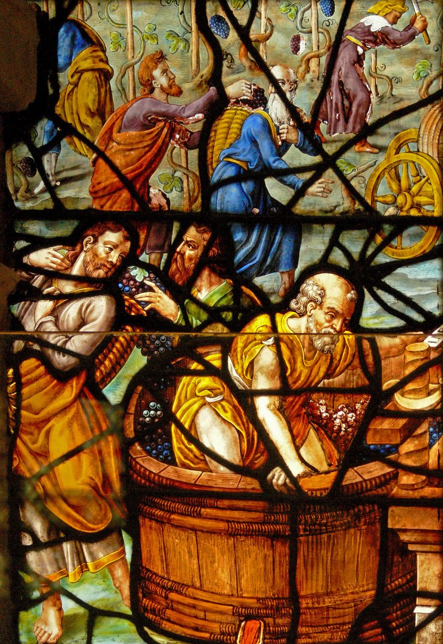 Janela no Charnier (w.11) representando um detalhe do Mystic Wine Press de French School