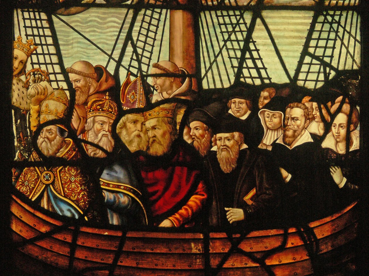 Janela no Charnier (w.3) representando a Arca da Igreja e Cristo com um boatful of the Faithful de French School