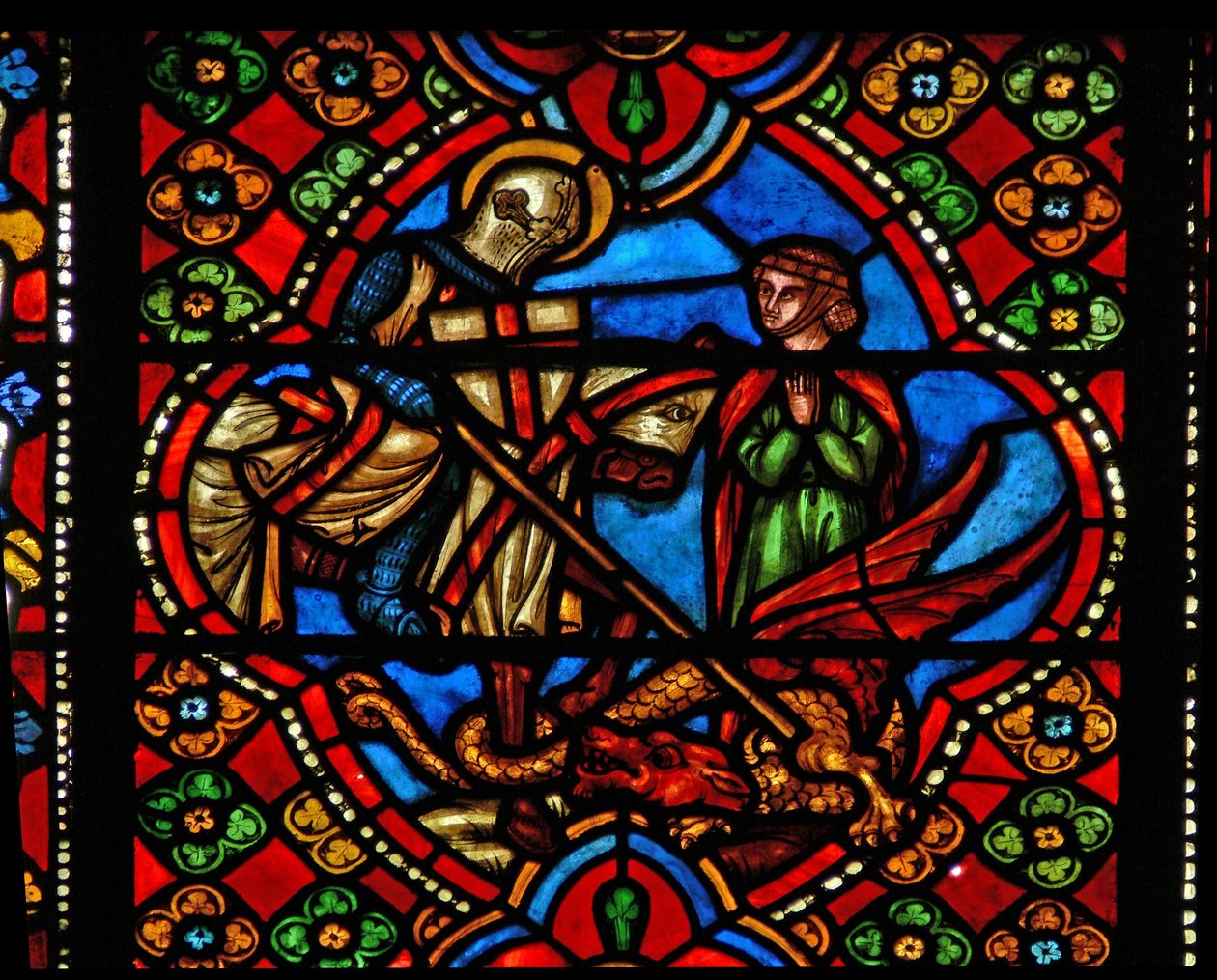 Janela n3 retratando cenas da vida de St George; mata dragão de French School
