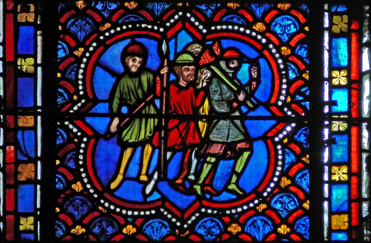 Janela s2-L mostrando pessoas prestes a prender Cristo em Gethsemene de French School