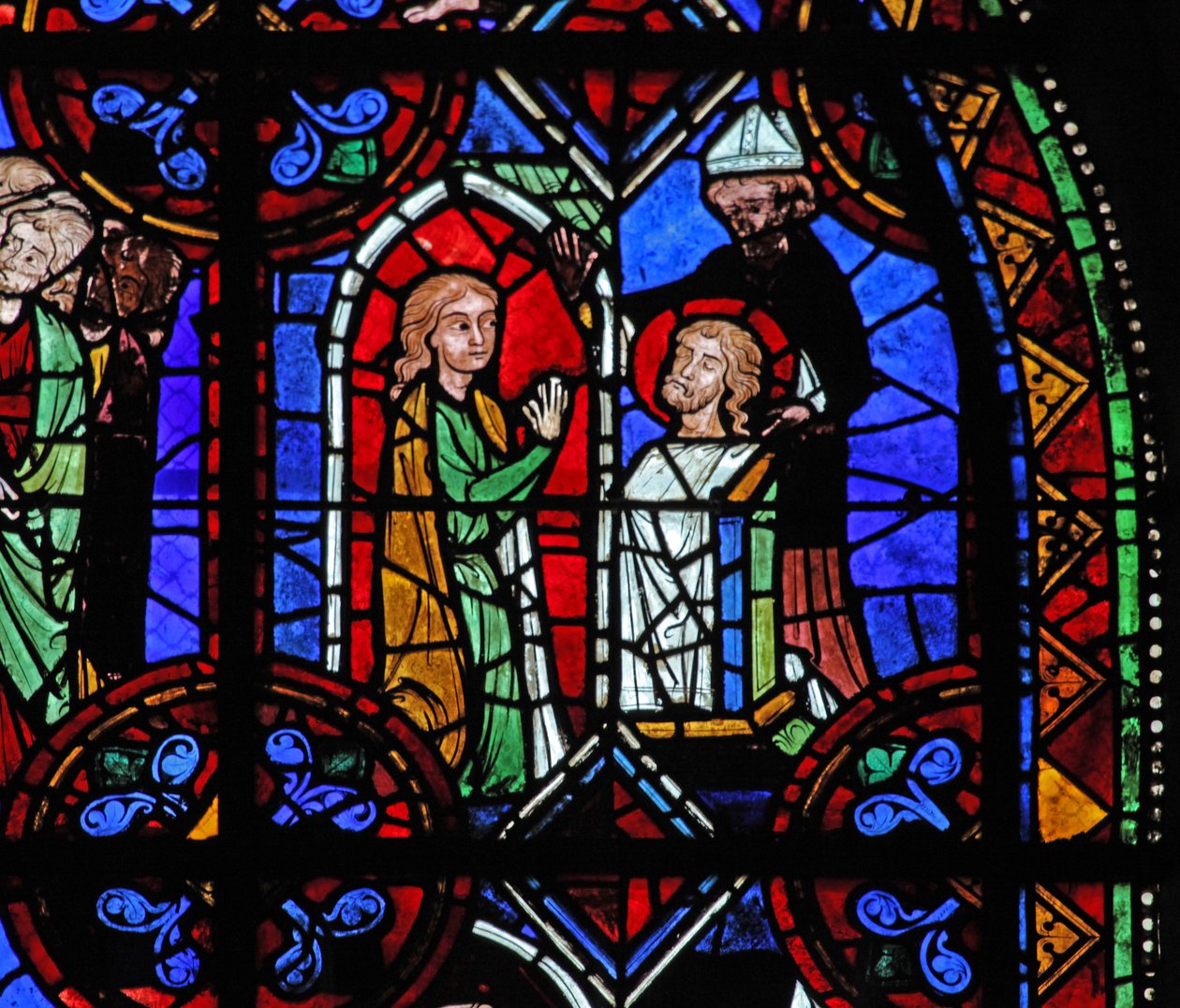 Janela w06 retratando um peregrino diante da relíquia de St Julien de Brioude de French School