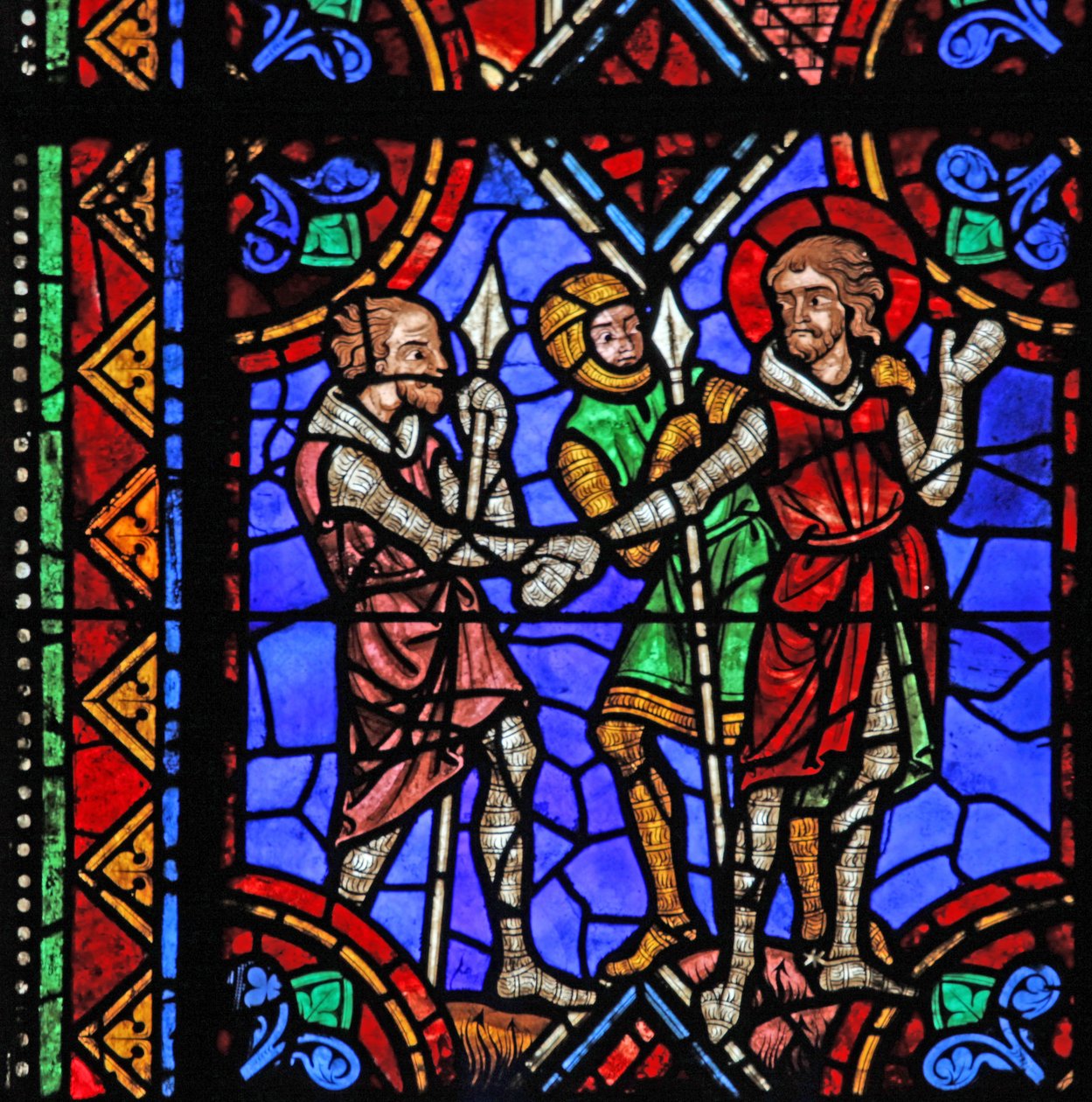 Janela w06 representando St Julian de Brioude história - St Ferreol, um amigo de Julien, que morreu durante as perseguições de Diocleciano, é preso de French School