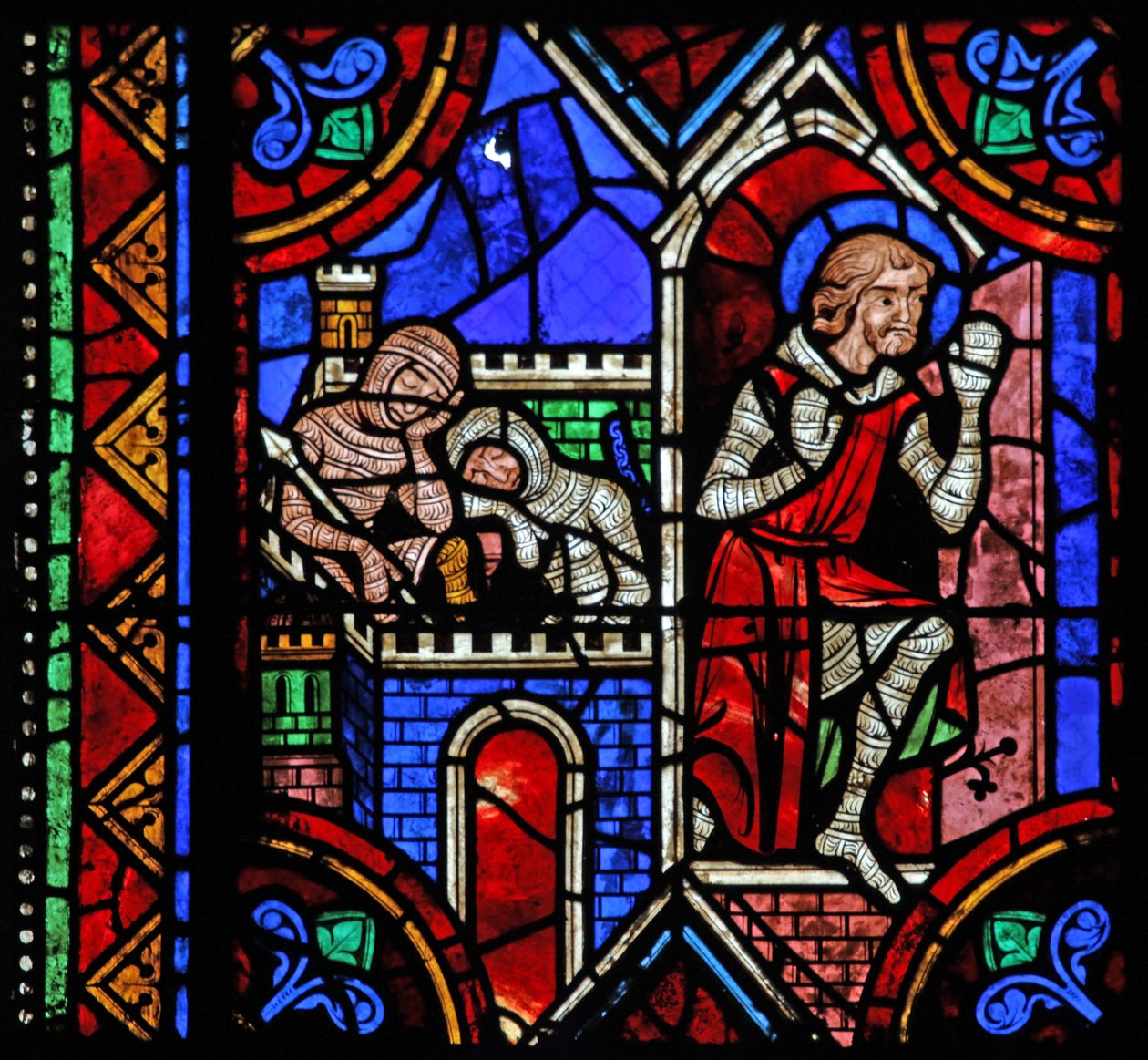 Janela w06 representando St Julian de Brioude história - St Ferreol, um amigo de Julien, que morreu durante as perseguições de Diocleciano, escapa de French School