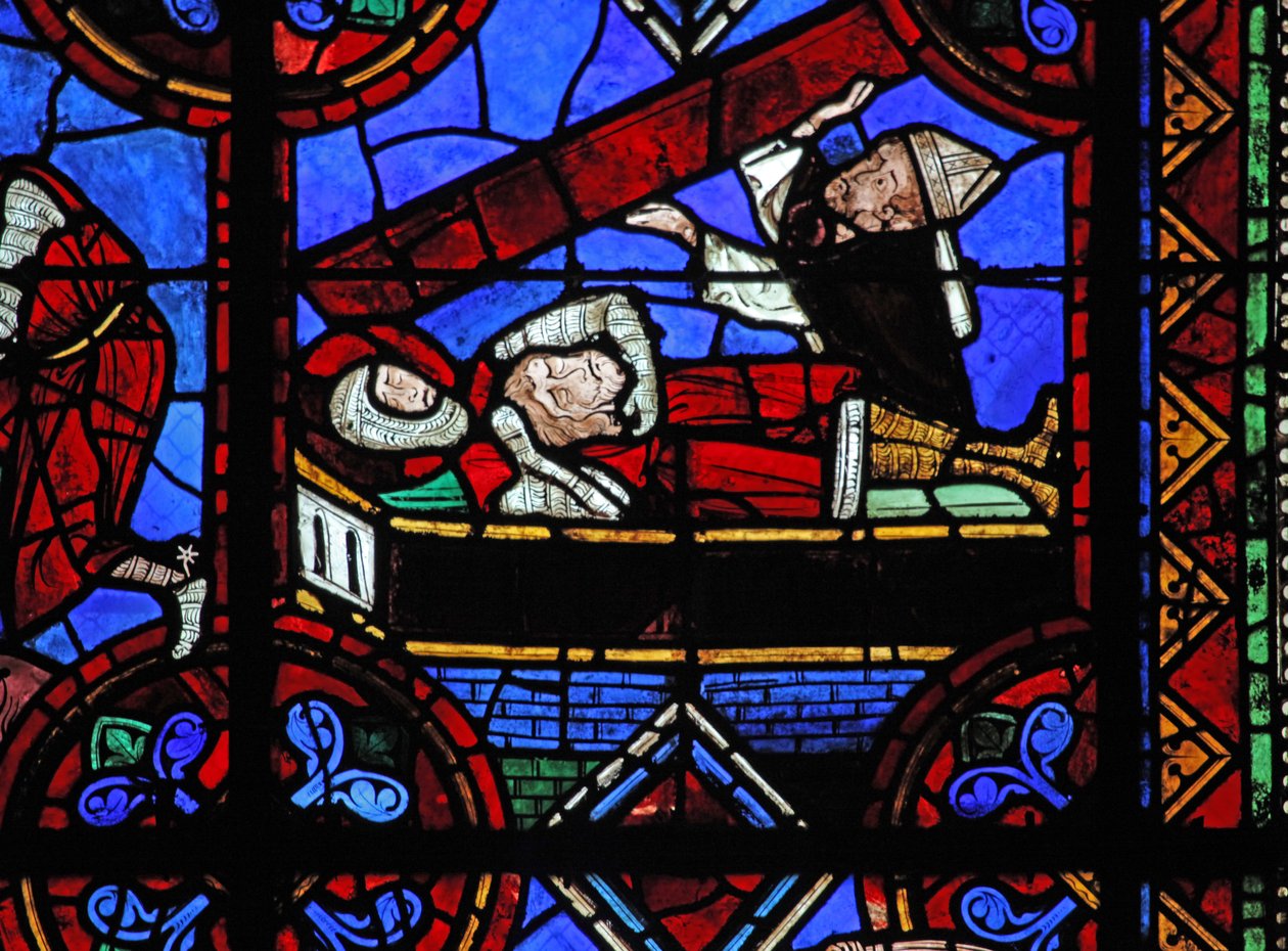 Janela w06 que descreve a história de São Julião de Brioude - a morte de São Ferreol, um amigo de Julien, que morreu durante as perseguições de Diocleciano; St Ferreol é enterrado com a cabeça de St Brioudes. Eles são descobertos de French School
