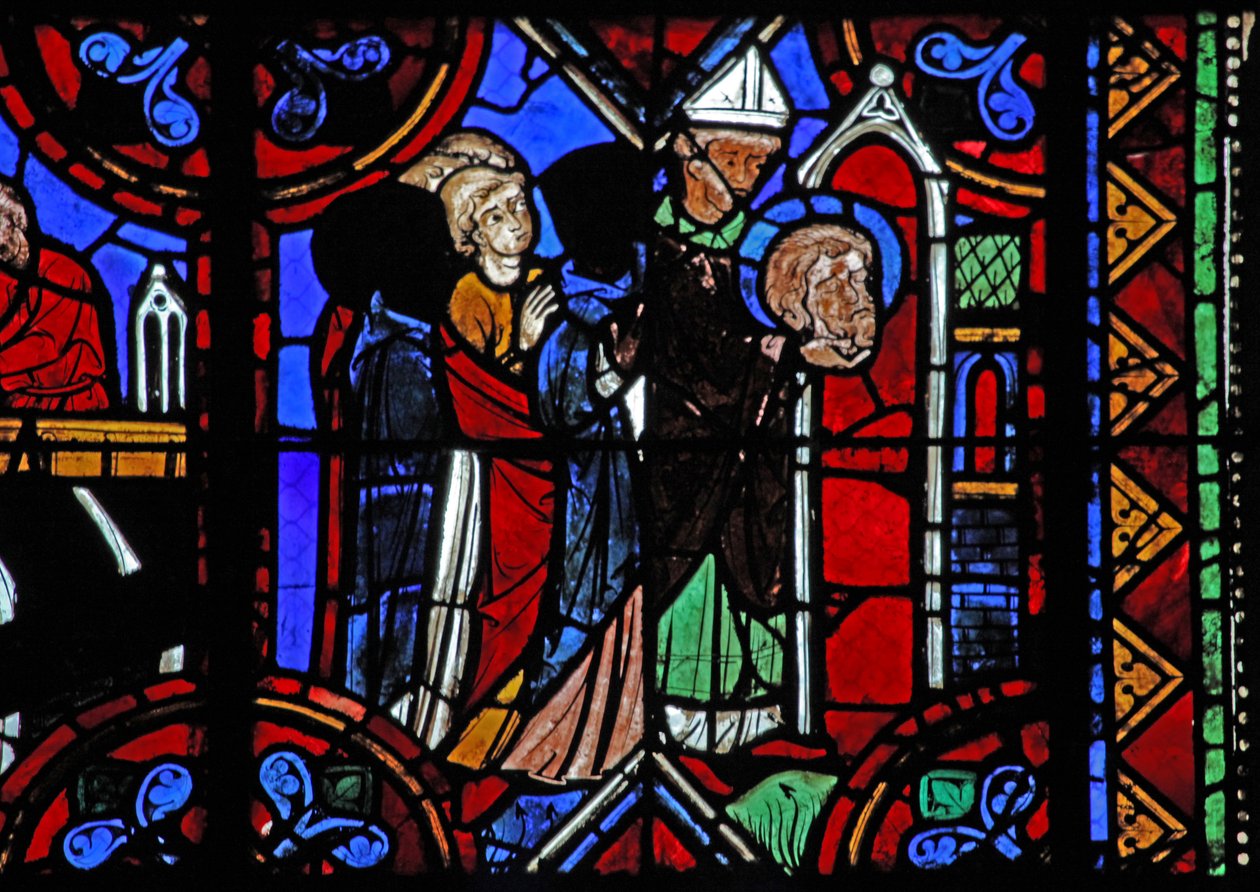 Janela w06 que descreve a história de São Julião de Brioude - a morte de São Ferreol, um amigo de Julien, que morreu durante as perseguições de Diocleciano; suas relíquias são transferidas de French School