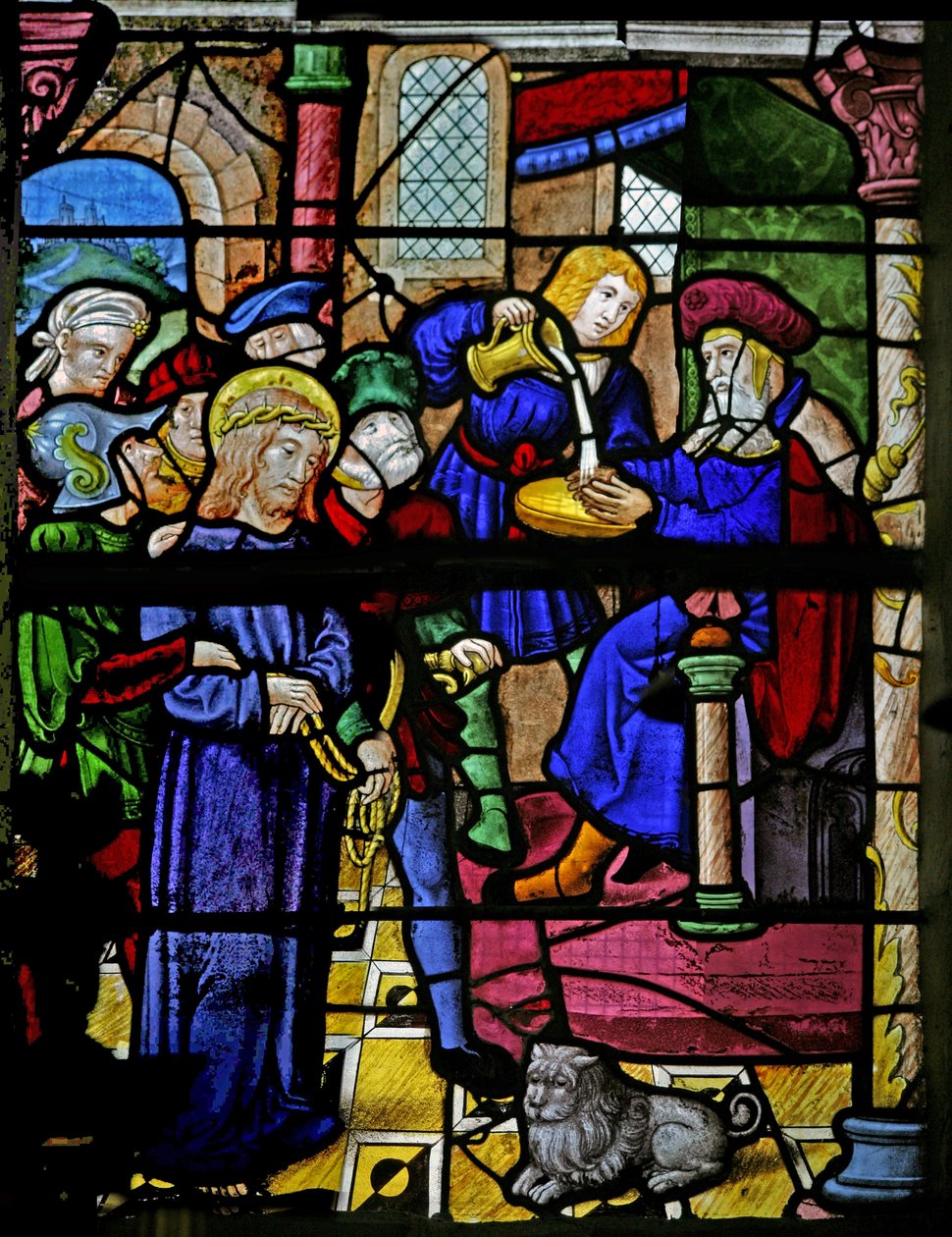 Janela, w0, descrevendo, pilate, lavando, seu, mãos de French School