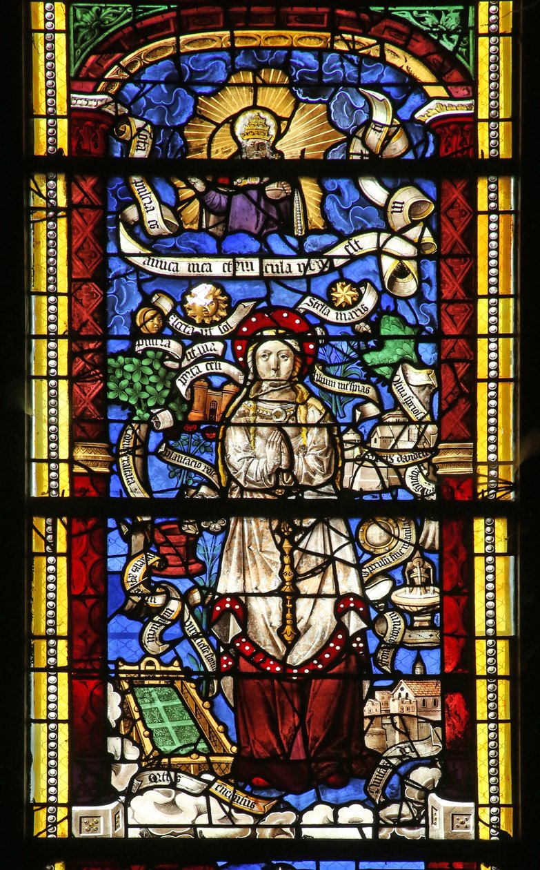 Janela w0 representando a litania da Virgem Maria. (Depois de uma gravura de Thilmann Kerver) de French School