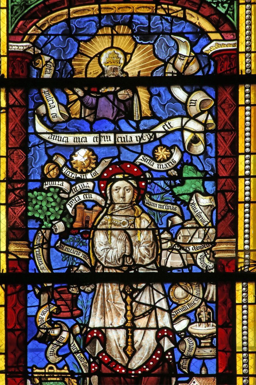 Janela w0 representando a litania da Virgem Maria. (Depois de uma gravura de Thilmann Kerver) de French School