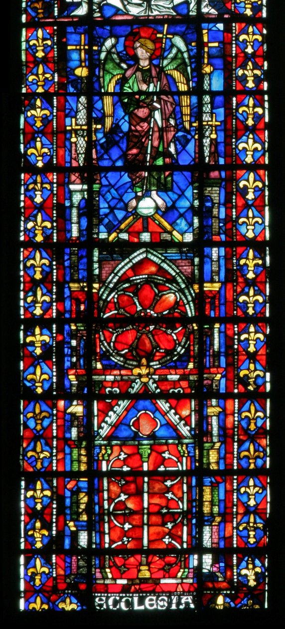 Janela w100 representando a Catedral da Igreja de Reims de French School