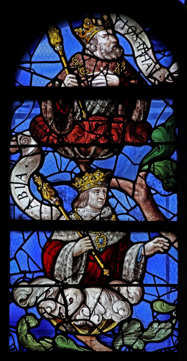 Janela w10 representando o rei Abia e o rei Josaphat na árvore de Jesse de French School