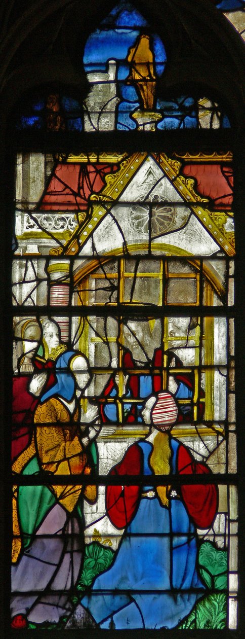 Janela w119 que descreve uma cena da vida de St Thomas: St Thomas na prisão é visitado pela princesa Migdomie; Vidro veneziano de French School