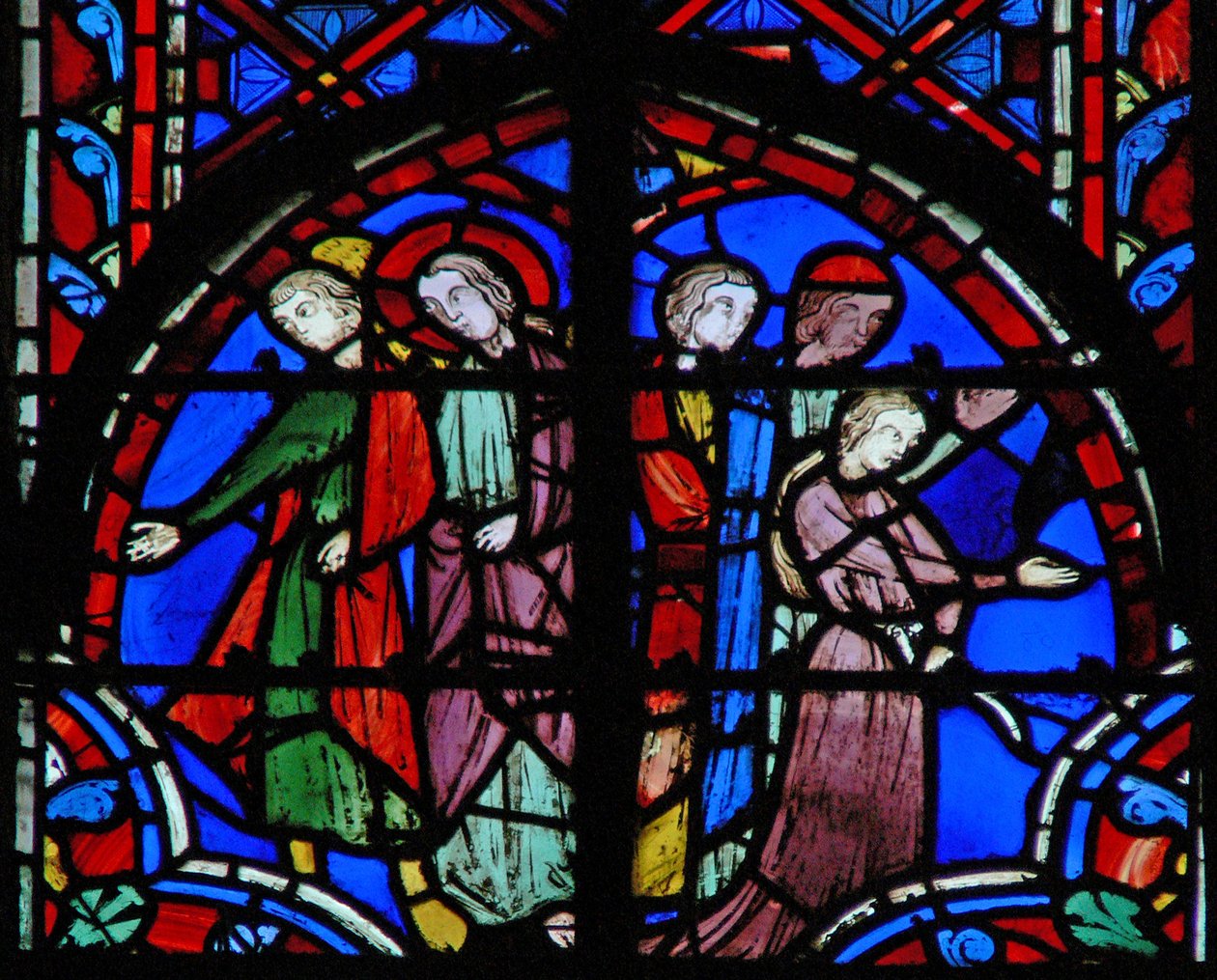 Janela w11 Tobias e o anjo (L); Sarah e seus pais (R) - Tob VII 12 de French School