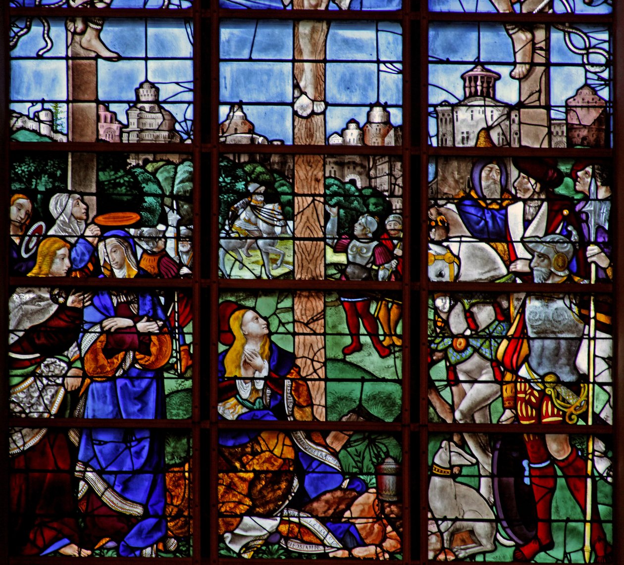 Janela w11 representando a crucificação - a cena ao pé da Cruz de French School