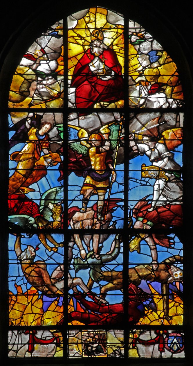 Janela w12 representando St Michael e os anjos rebeldes de French School