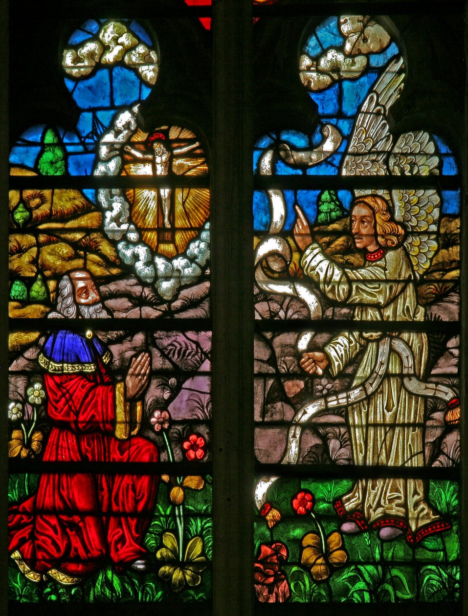 Janela w136 retratando cenas da história de Daniel: uma visão da Crucificação de French School