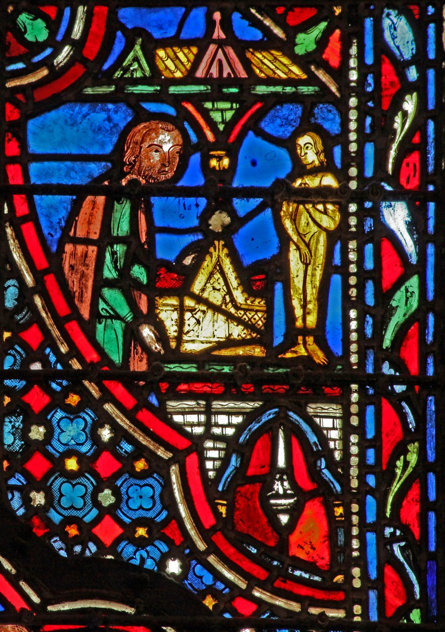 Janela w14 a Arca da Aliança no templo de Dagon (e ídolo) I Sam V 2 de French School