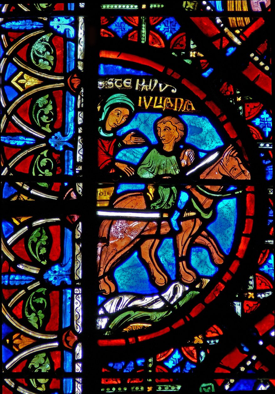 Janela w15 retratando a história das relíquias de St Stephens: as relíquias são levadas para Constantinopla de French School