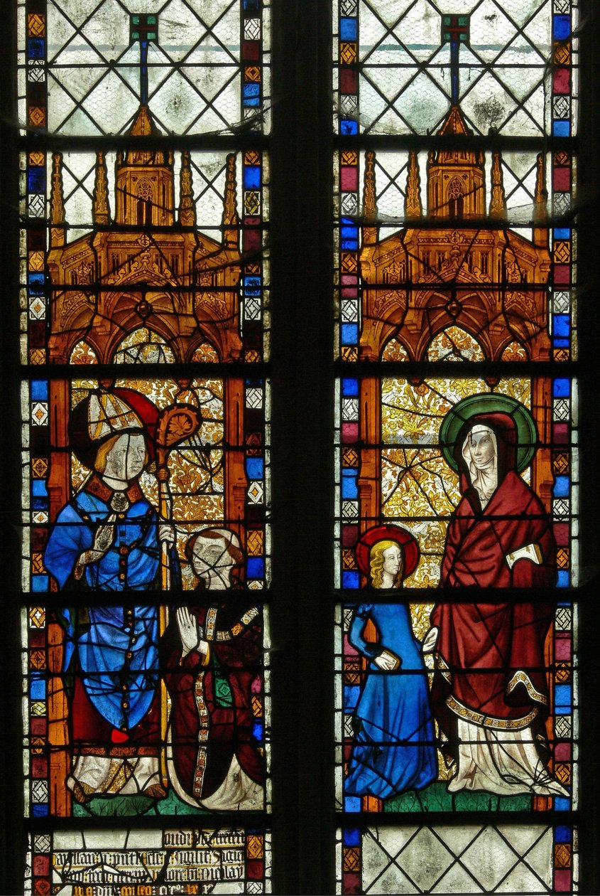 Janela w17 representando São Nicolau e o doador Oudin de Troyes; Santa Ana e a Virgem Maria de French School